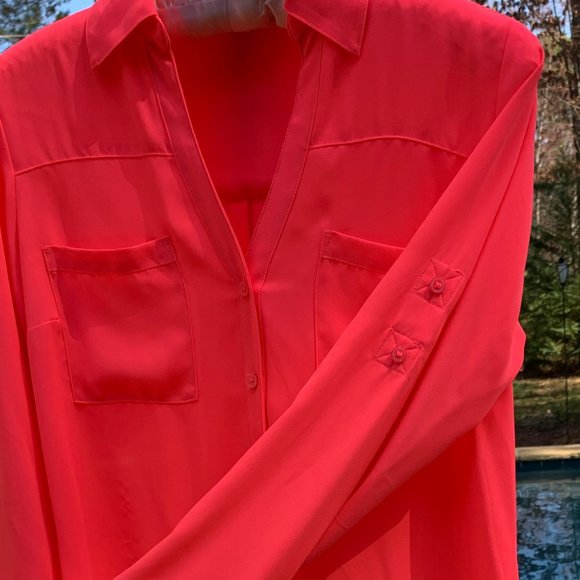 Express Portofino Button Down Chiffon Blouse - Picture 11 of 14